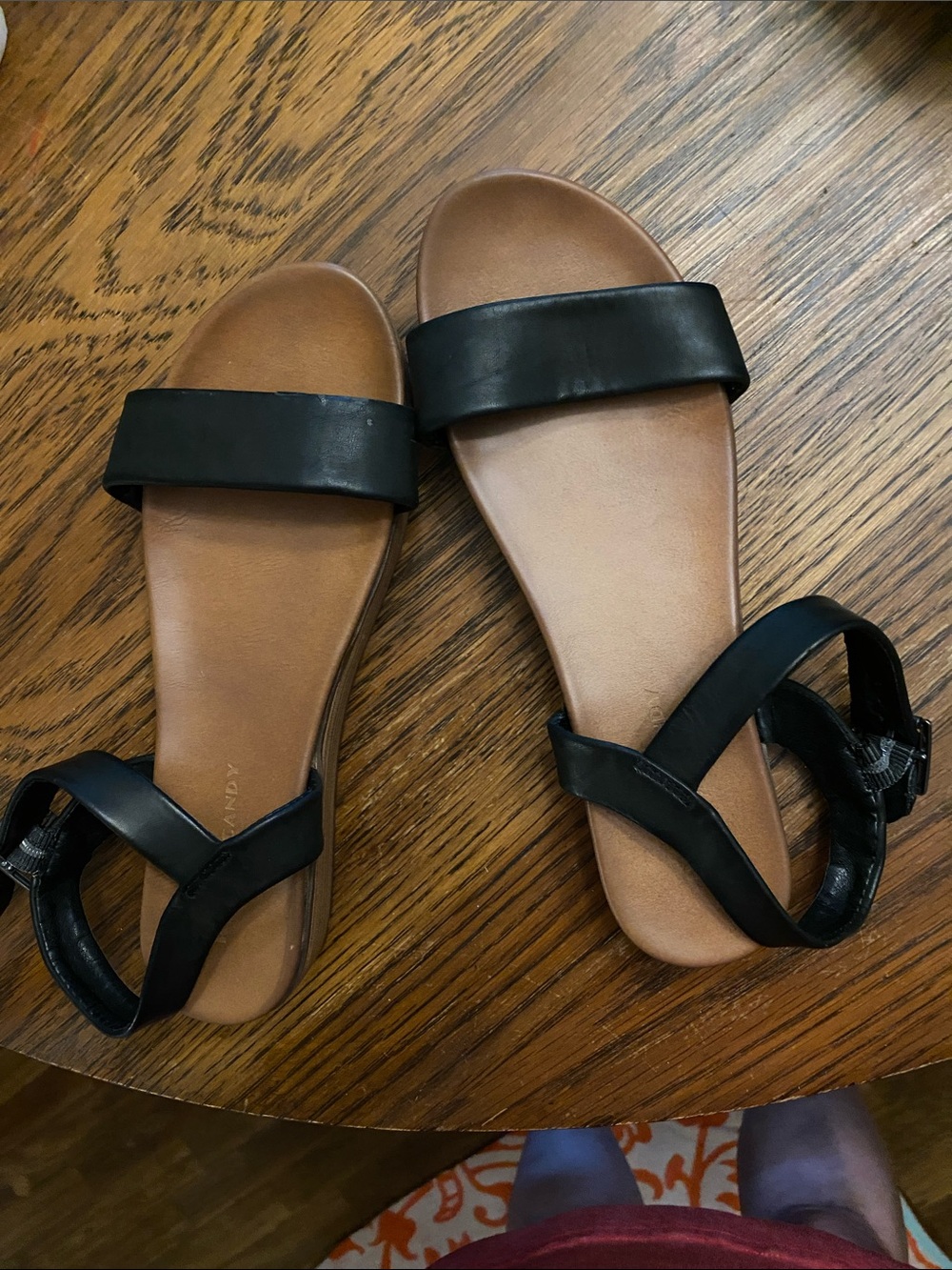 Women's Black Slide Sandals with Tan Footbed